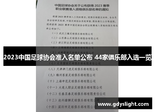 2023中国足球协会准入名单公布 44家俱乐部入选一览
